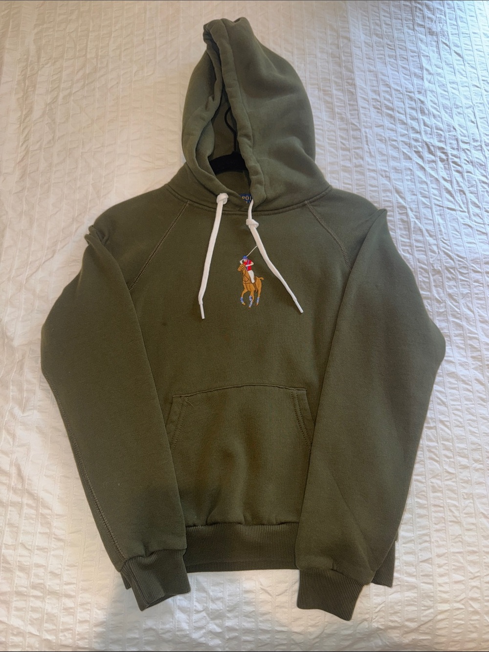 Olive Green Polo Embroidered Hoodie Sweatshirt